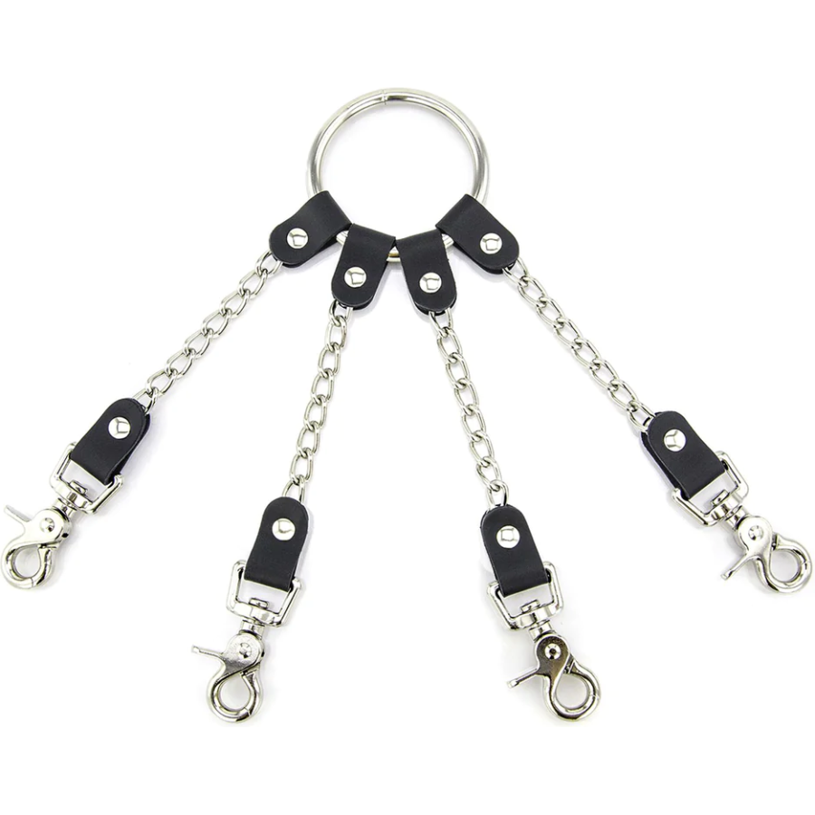 Hog Tie Kelepçe Ara Bağlantısı – 4 mm Zincirli, Deri Aksamlı, Şık ve Fonksiyonel Tasarım