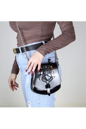 Genuine Leather Waist Bag with Corset Detail
