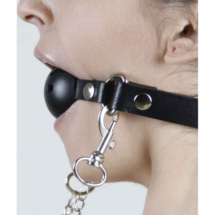Hakiki Deri Ball Gag + Meme Ucu Kıskacı