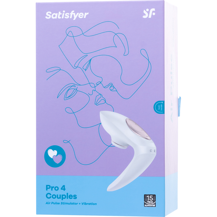Satisfyer Pro 4 Couples Çiftler İçin Vakum Dalgalı Vibratör, silikon, beyaz, 19,5 cm
