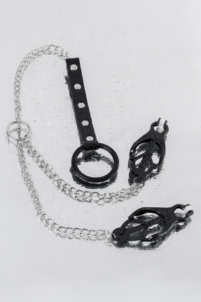 Faux Leather Penis Ring Nipple Clamp, Black