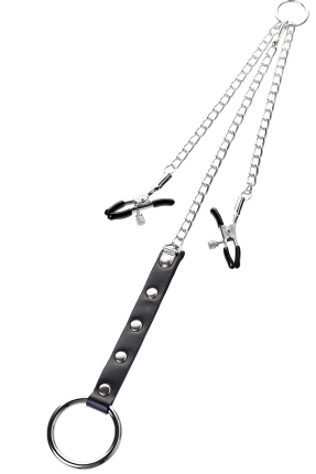 Faux Leather Penis Ring Nipple Clamp, silver, 60 cm