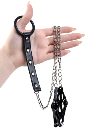Faux Leather Penis Ring Nipple Clamp, Black