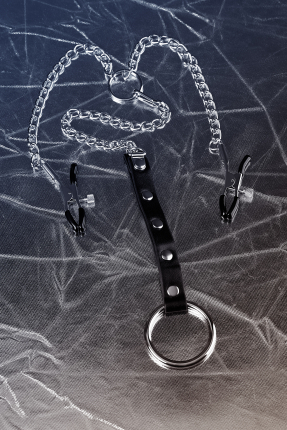 Faux Leather Penis Ring Nipple Clamp, silver, 60 cm