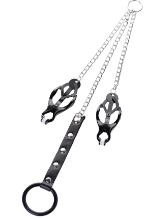 Faux Leather Penis Ring Nipple Clamp, Black