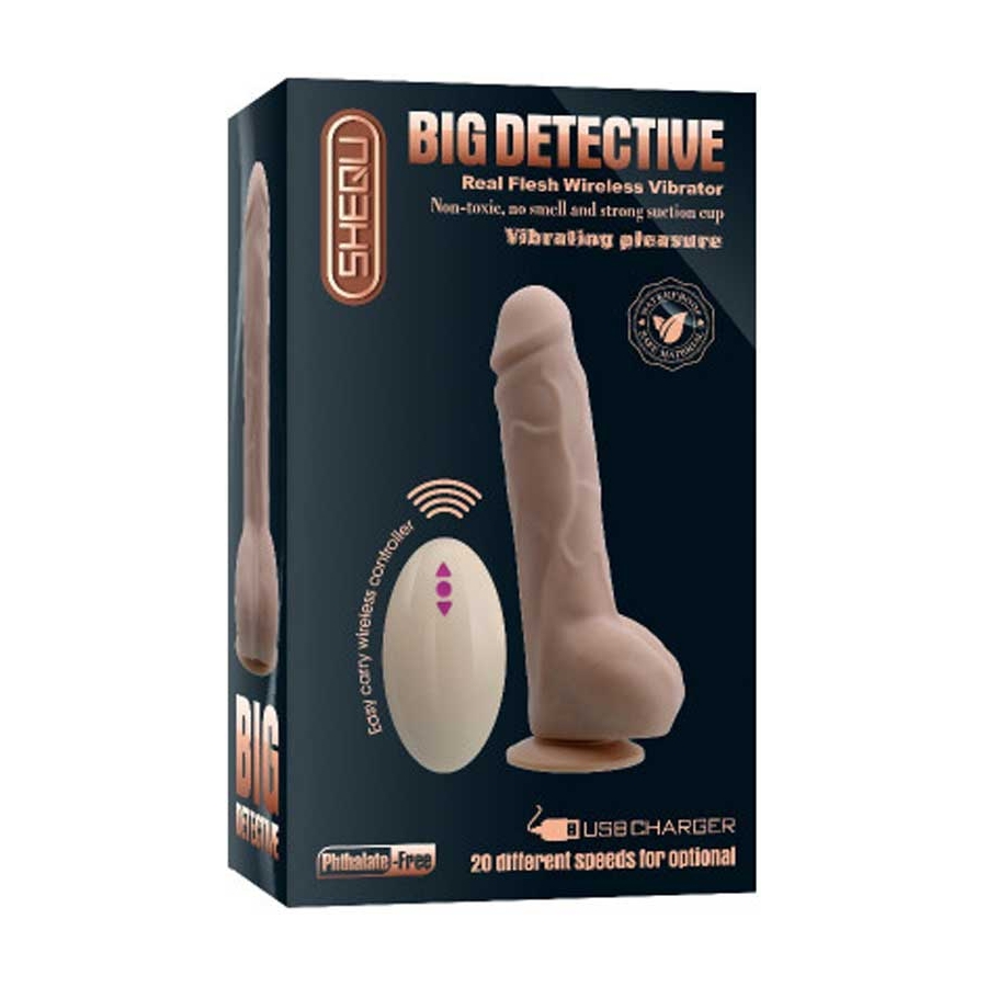 Big Detective Şarjlı Uzaktan Kumandalı Titreşimli Gerçekçi Dildo 19 cm