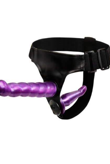 Çift Taraflı Mor Renk Belden Bağlamalı Dildo