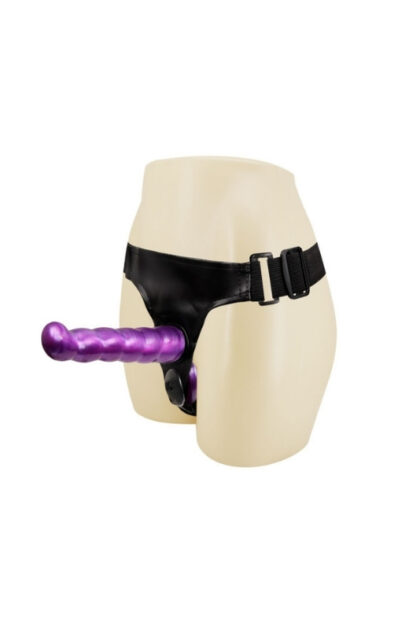 Çift Taraflı Mor Renk Belden Bağlamalı Dildo