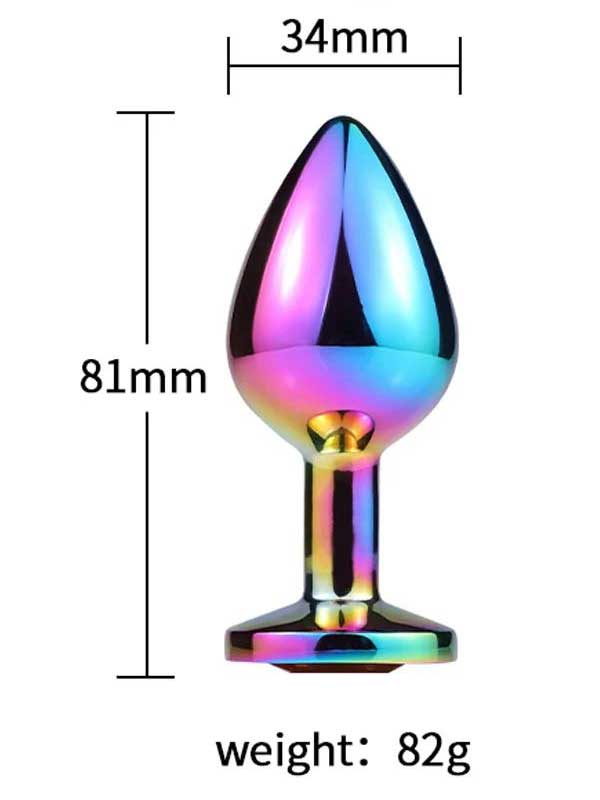 Taşlı Çok Renkli Çelik Anal Plug – Orta Boy