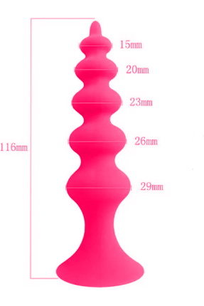 Pink Silicone Anal Plug with Suction Cup and Ribbed Design