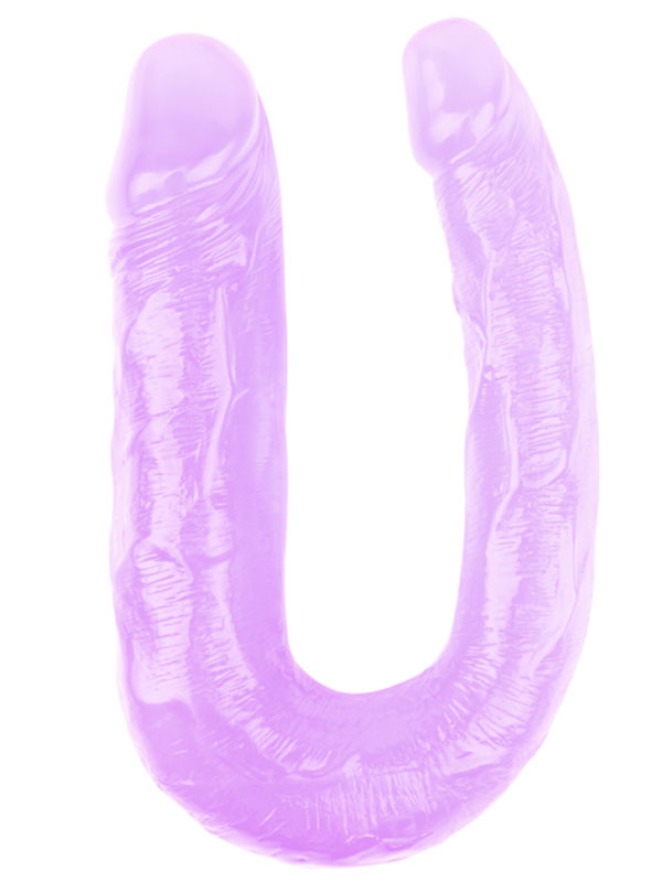 Hi-Rubber Şeffaf Jel Çift Taraflı Eğik Dildo – 17cm Mor