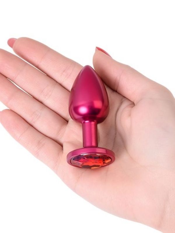 Metal Anal Plug, Metal, kırmızı, kırmızı kristalli, 7,2 cm, Ø2,8 cm, 50 g
