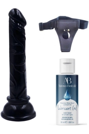 Belden Bağlamalı Kayganlaştırıcı Set Siyah Renk Gerçekçi 15CM Anal Dildo
