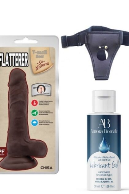 Belden Bağlamalı Kayganlaştırıcı Set Flatterer Kıkırdaklı Gerçekçi Dildo – 18.6cm Zenci