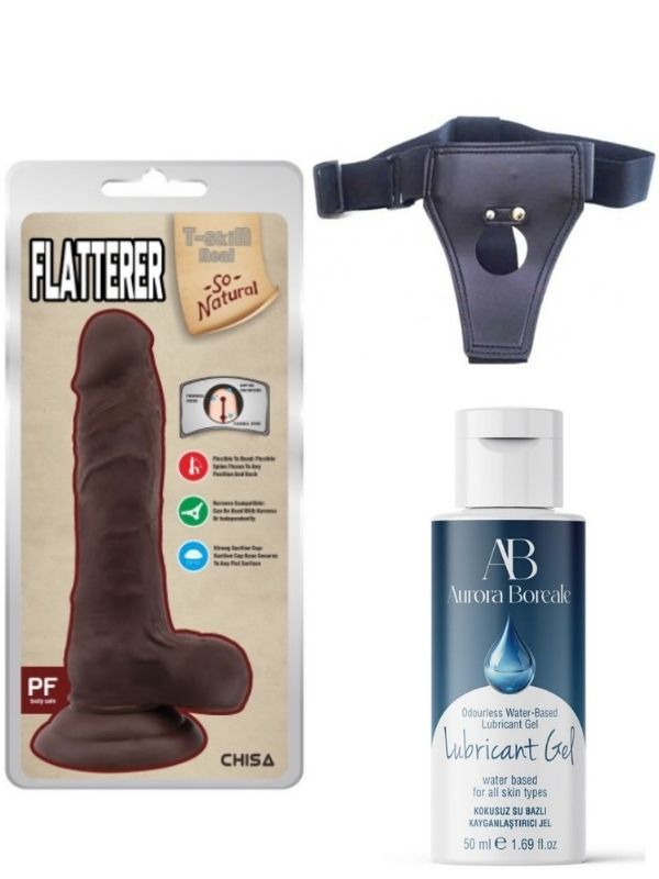 Belden Bağlamalı Kayganlaştırıcı Set Flatterer Kıkırdaklı Gerçekçi Dildo – 18.6cm Zenci