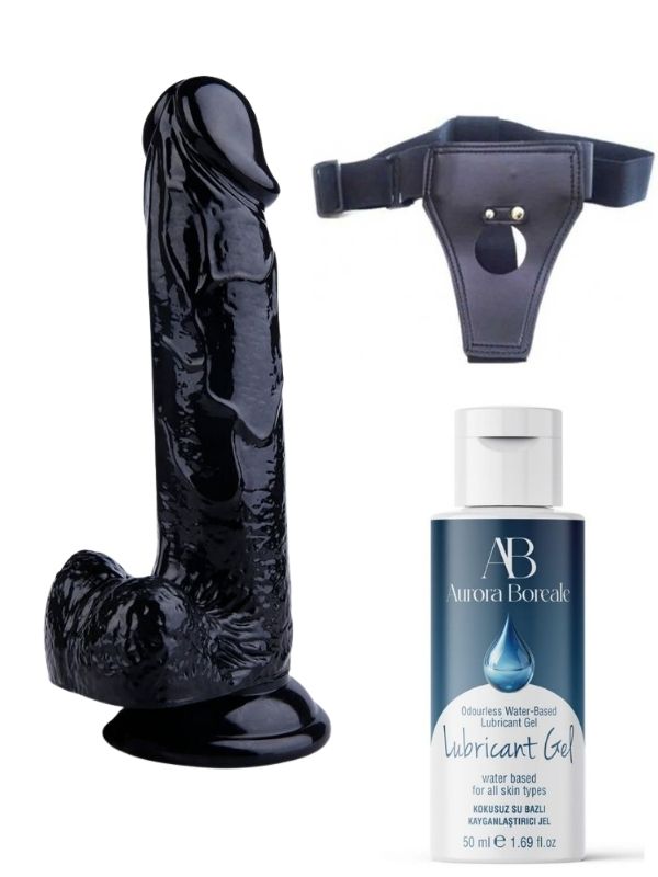 Belden Bağlamalı Kayganlaştırıcı Set Noctis 20cm Siyah Dildo No:17