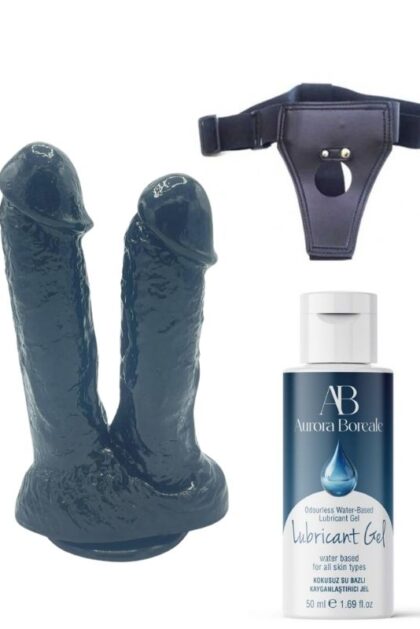 Belden Bağlamalı Kayganlaştırıcı Set Noctis 21cm Siyah Çiftli Dildo No:61