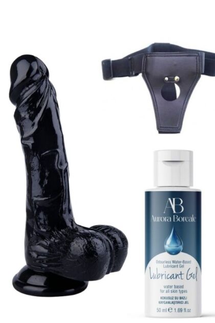 Belden Bağlamalı Kayganlaştırıcı Set Noctis 22,5cm Siyah Dildo No:55