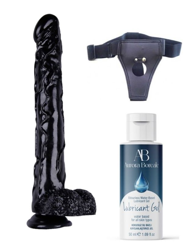 Belden Bağlamalı Kayganlaştırıcı Set + Noctis 42cm Siyah Dildo
