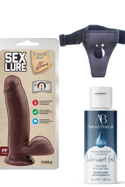Belden Bağlamalı Kayganlaştırıcı Set Sex Lure Kıkırdaklı Gerçekçi Dildo – 17.5cm Zenci