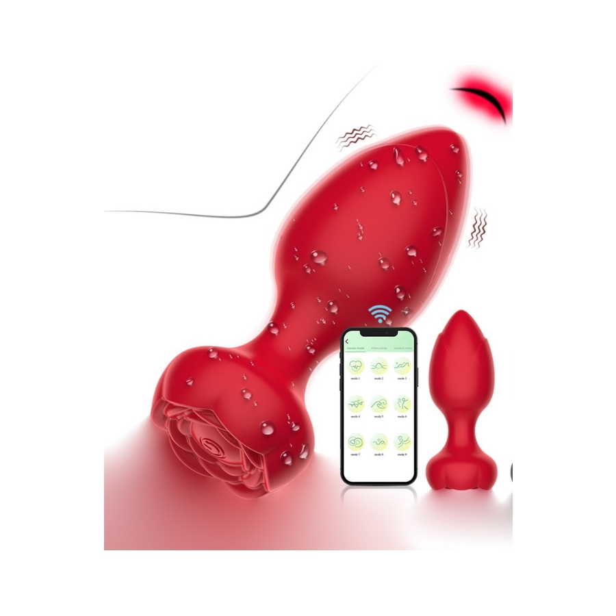 Telefon Kontrollü Full Covered Rubber Rose Anal Plug – Kırmızı