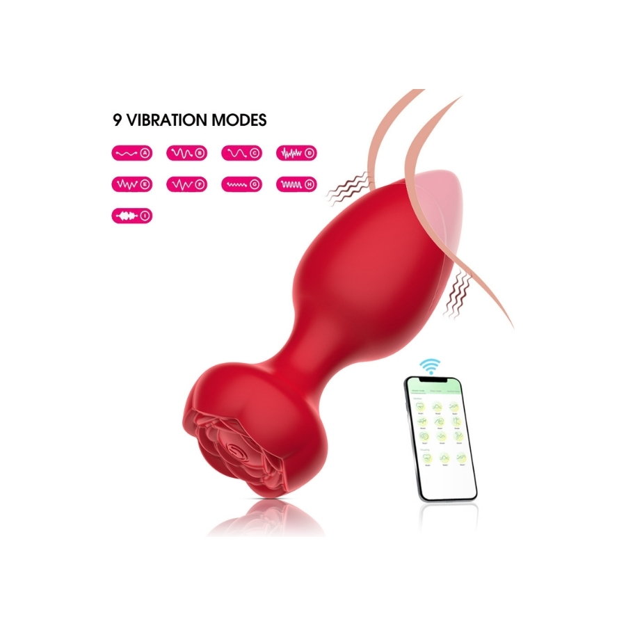 Telefon Kontrollü Full Covered Rubber Rose Anal Plug – Kırmızı