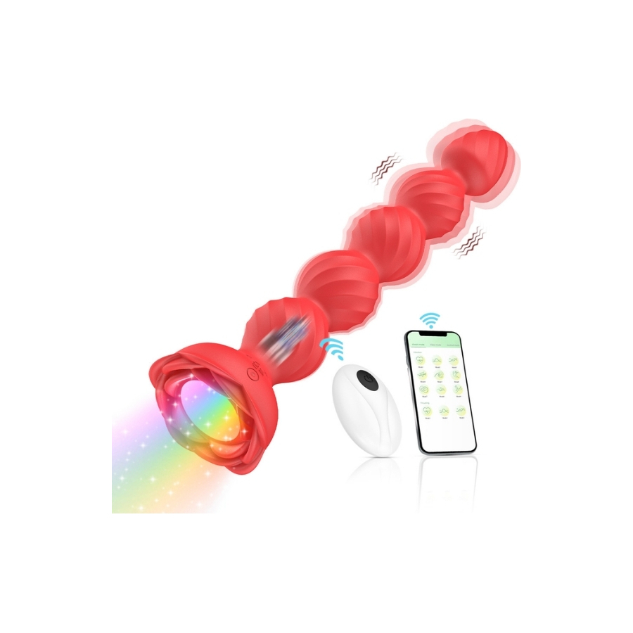 Telefon Kontrollü Haley Rose Pulled Beads Anal Plug – Kırmızı