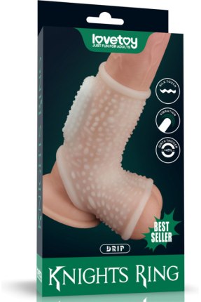 Vibrating Drip Knights Ring with Scrotum Sleeve (Beyaz)