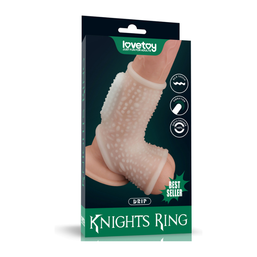 Vibrating Drip Knights Ring with Scrotum Sleeve (Beyaz)