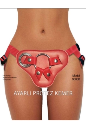 Forjin Ayarlanabilir 3 Halkalı PU Deri Strapon Kemeri Kırmızı