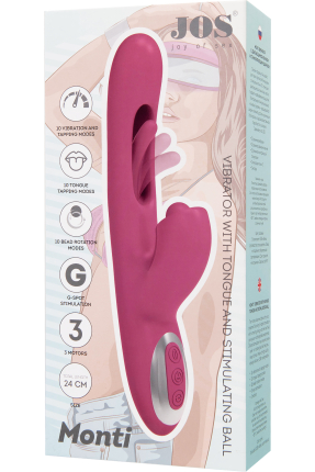 JOS Monti Hareketli Dil ve Uyarıcı Bilye Özellikli Silikon Vibratör – Pembe, 24 cm