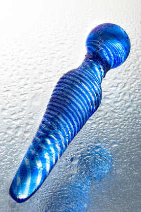 Double-sided glass dildo, blue, 17 cm