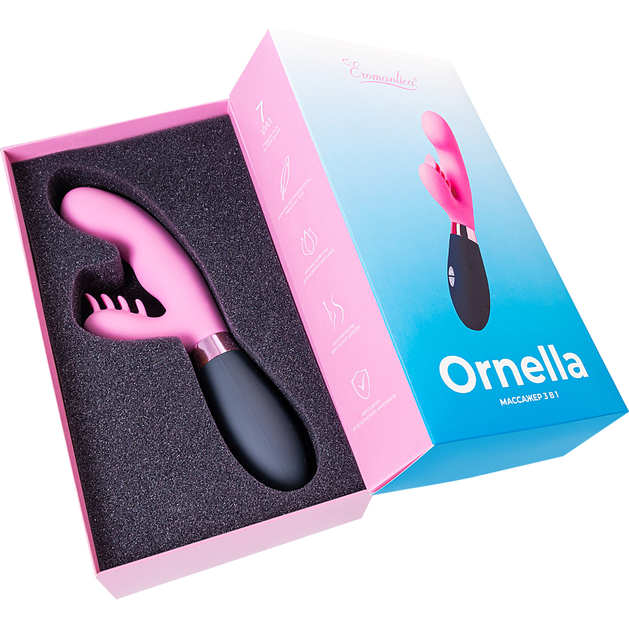Eromantica Ornella'da 3'ü 1 arada masaj aleti, pembe, silikon, 21,5 cm