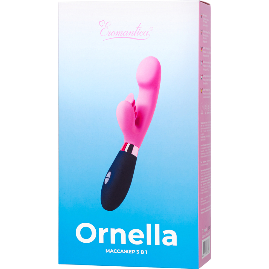 Eromantica Ornella'da 3'ü 1 arada masaj aleti, pembe, silikon, 21,5 cm