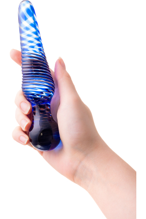 Double-sided glass dildo, blue, 17 cm
