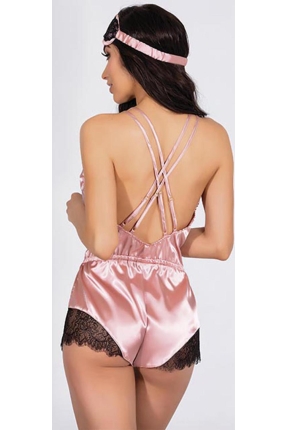 Pink Lace Satin Shorts Jumpsuit
