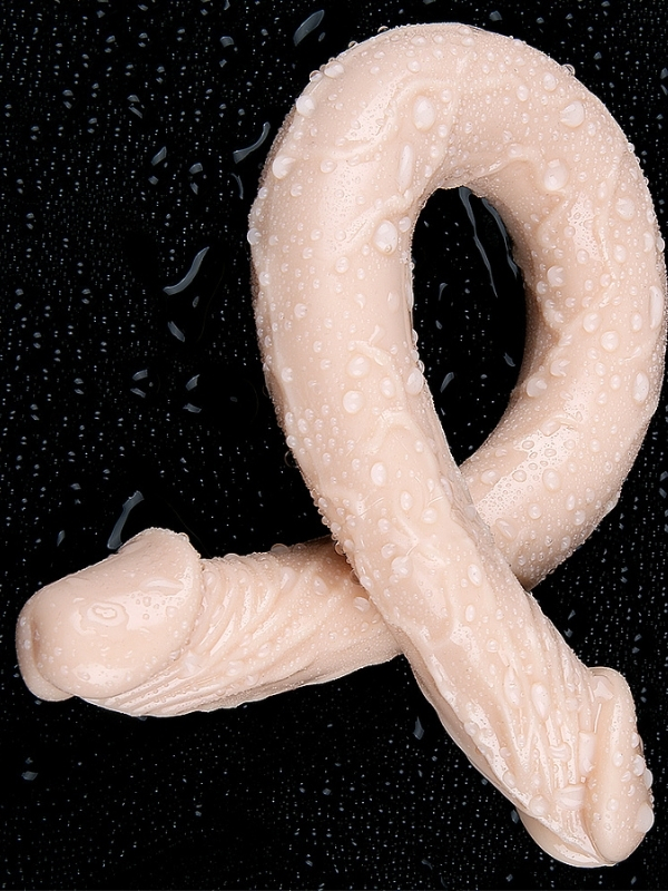 Çift Taraflı Dildo 40 cm – Gerçekçi Dokulu Ten Renk - Image 5