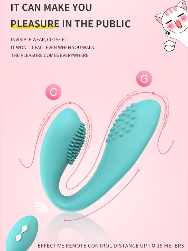 Kablosuz Kumandalı Tırtıklı Klitoris ve G-Spot Uyarıcı 2 in 1 Çift C Vibratör - Görsel 4