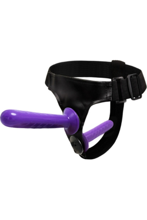 Mor Double Dong Titreşimli Belden Bağlamalı Çift Taraflı Bisex Dildo Vibratör model 2