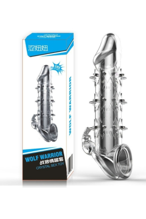 Wolf Warrior Crystal Şeffaf Dokulu Penis Kılıfı – Esnek TPE Malzeme, Gerçekçi His, 13.8 cm