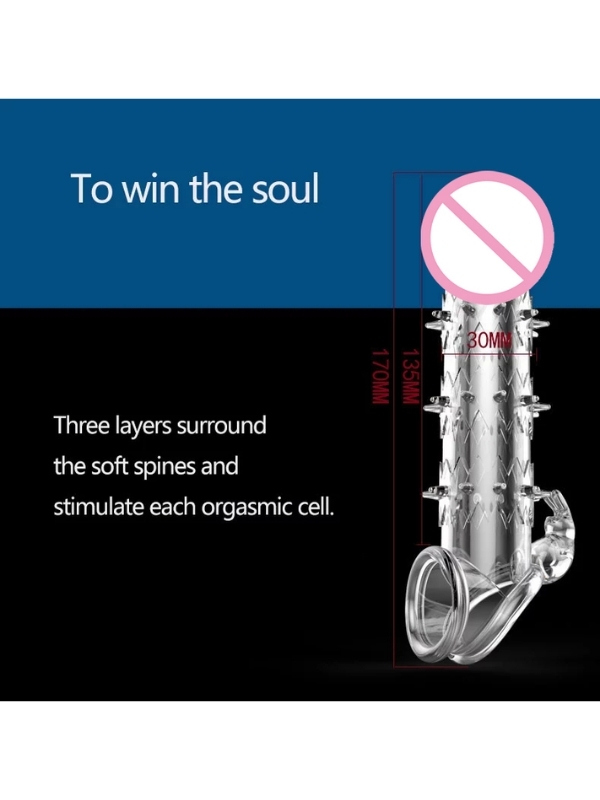 Wolf Warrior Crystal Şeffaf Dokulu Penis Kılıfı – Esnek TPE Malzeme, Gerçekçi His, 13.8 cm - Görsel 3