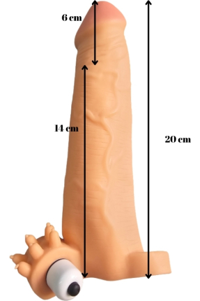 Realistic Penis Sleeve with Flesh Texture, Vibrating Testicle Insert, 20 cm