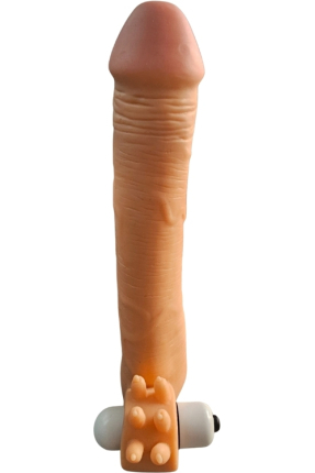 Realistic Penis Sleeve with Flesh Texture, Vibrating Testicle Insert, 20 cm