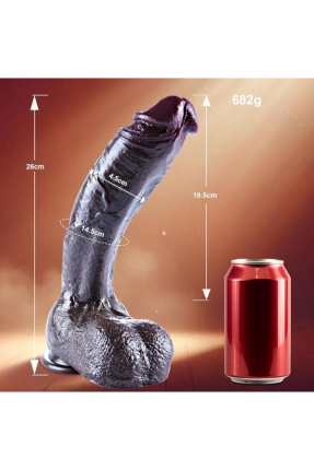 26 cm Black Giant XXL Gerçekçi Silikon Dildo – Güçlü Vakum Tabanlı, Kalın ve Esnek Tasarım